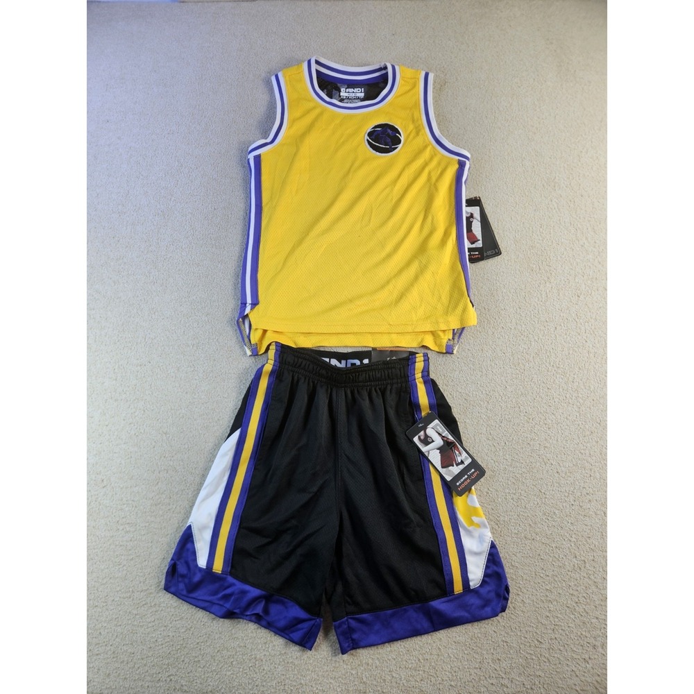 AND1 Youth Basketball Jersey Shorts Set Gold Black XS 4/5 NWT 2 Piece Outfit